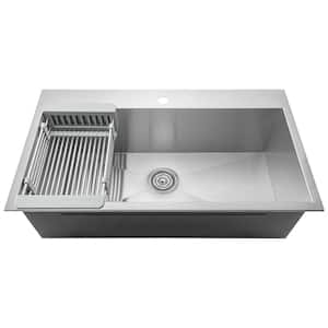 Handmade Drop-in Stainless Steel 32 in. x 18 in. Single Bowl Kitchen Sink with Drying Rack