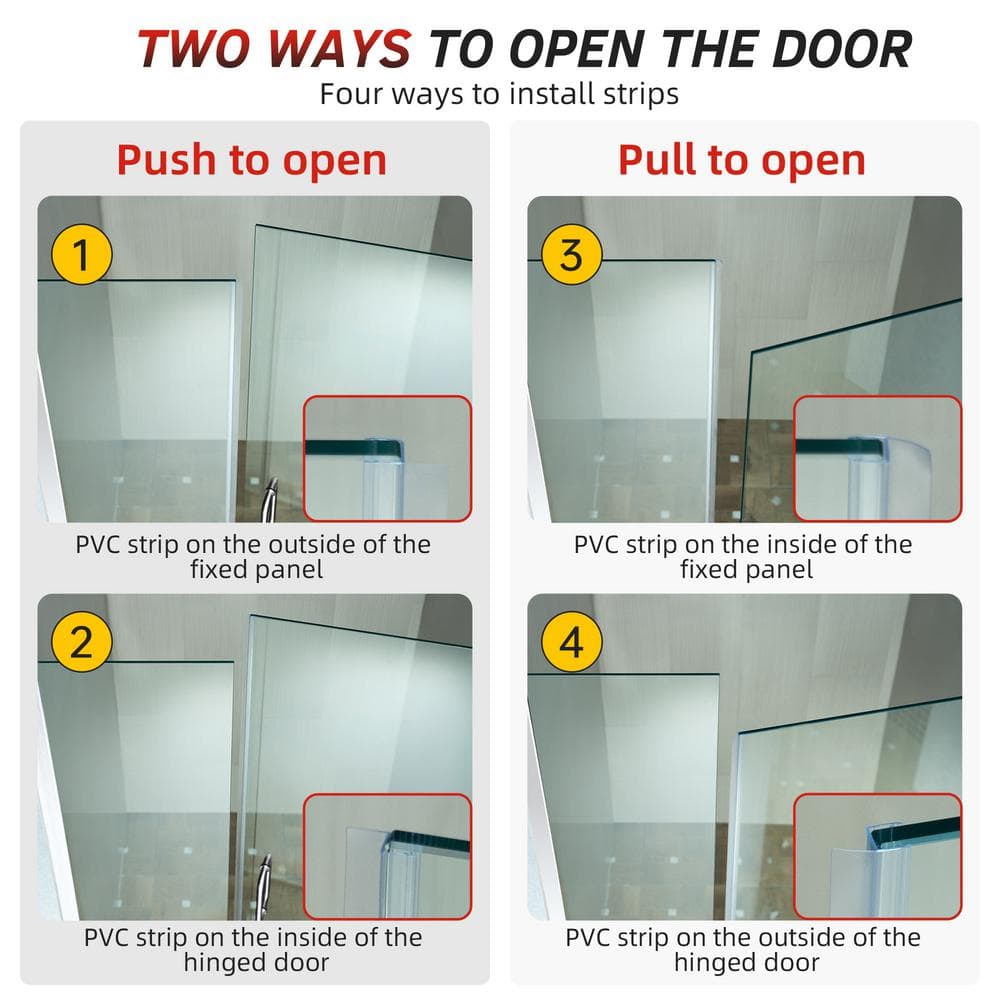 47" Chrome Frameless Pivot Shower Door with Clear Tempered Glass