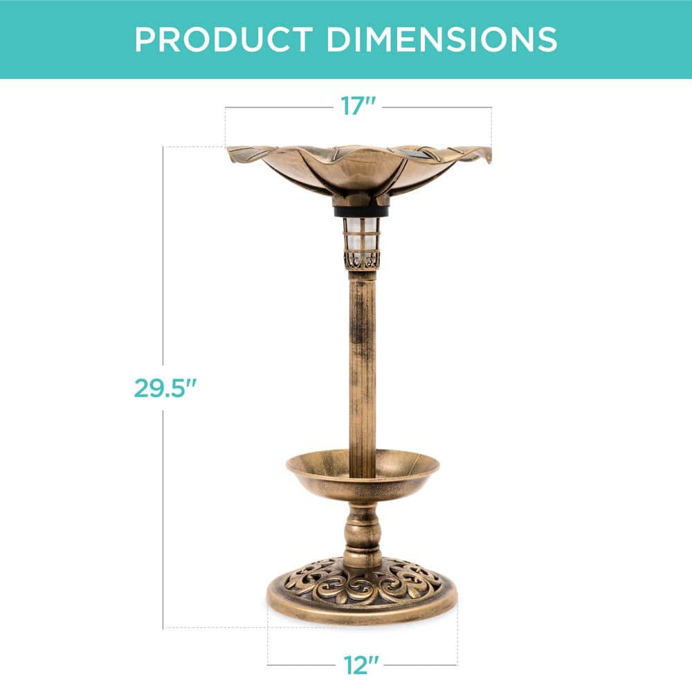 Bronze Solar Lighted Pedestal Bird Bath with Planter
