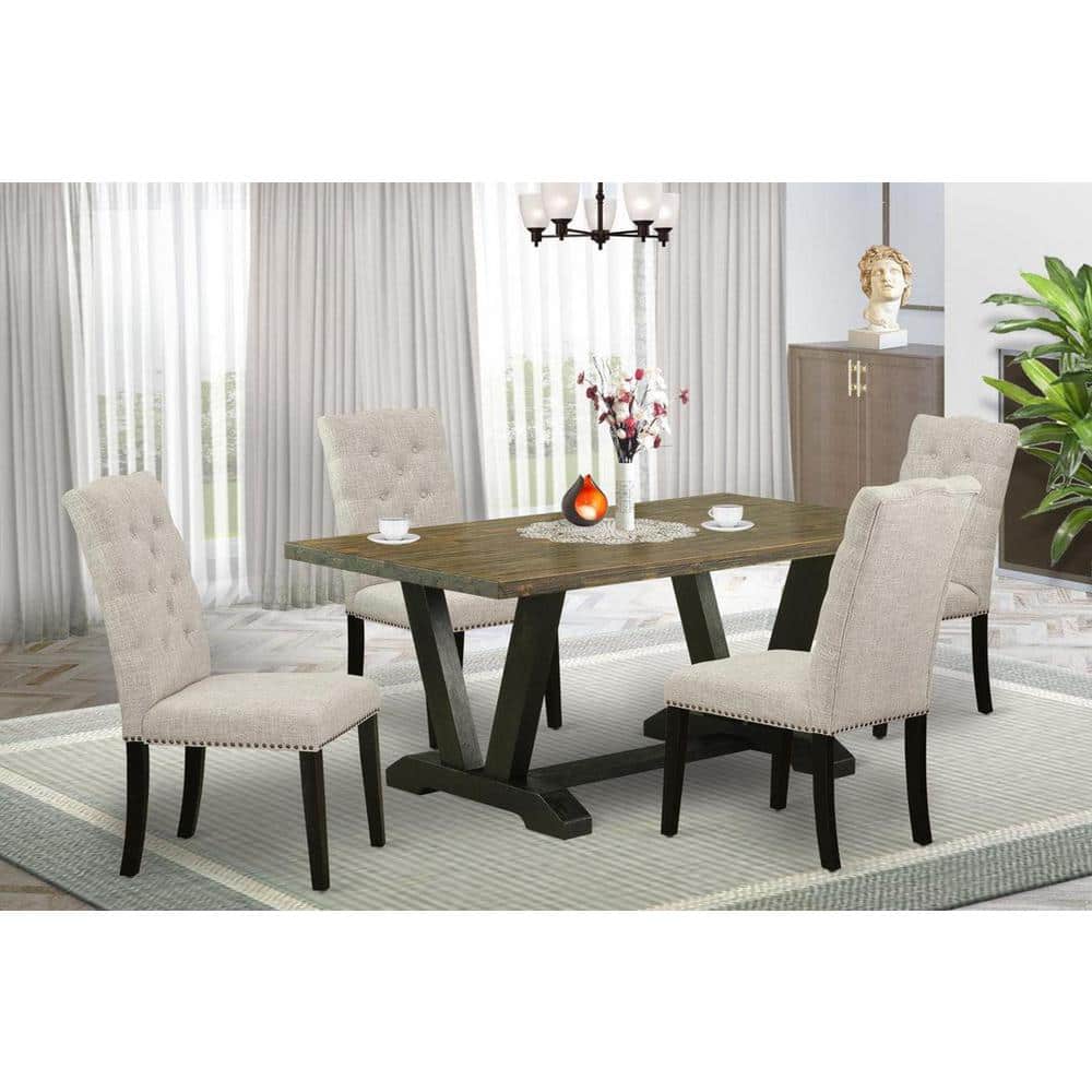 5-Piece Rectangle Distressed Jacobean Finish Solid Wood Top Dining Table with 4 Upholstered Chairs with Lattice Back price history on PriceWatchPro