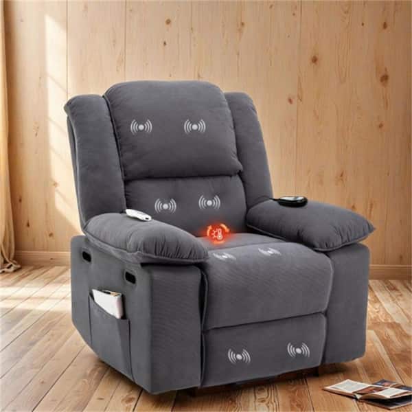 Grey Corduroy Power Lift Recliner Chair with Massage and Heating, Recliner with Infinite Position and Side Pocket