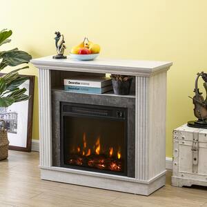 32 in. Freestanding Electric Fireplace in Saw Cut-off White