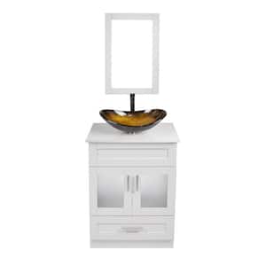 24 in. W x 19 in. D x 44 in. H Single Sink Bath Vanity in White with White Solid Surface Vanity Top and Mirror