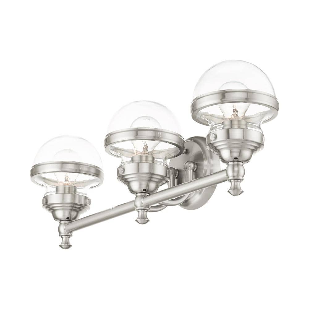 Brushed Nickel 3-Light Vanity with Clear Glass Shades
