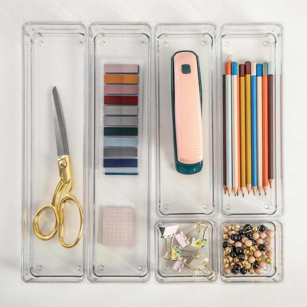 Martha Stewart Clear Plastic Stackable Desk Drawer Organizers, Set of 6
