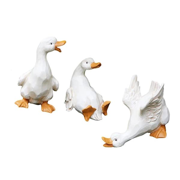 3-Piece Outdoor Resin Duck/Goose Statues-Front Porch/Garden Decor (Faux Wood)