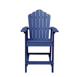 Navy Blue Plastic Adirondack Armchair with Footrest and Wood Grain
