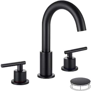 8 in. Widespread 2-Handle High Arc Bathroom Faucet with Pop-up Drain and 360° Swivel Spout in Matte Black