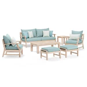 Kooper 7-Piece Wood Patio Conversation Deep Seating Set with Sunbrella Spa Blue Cushions