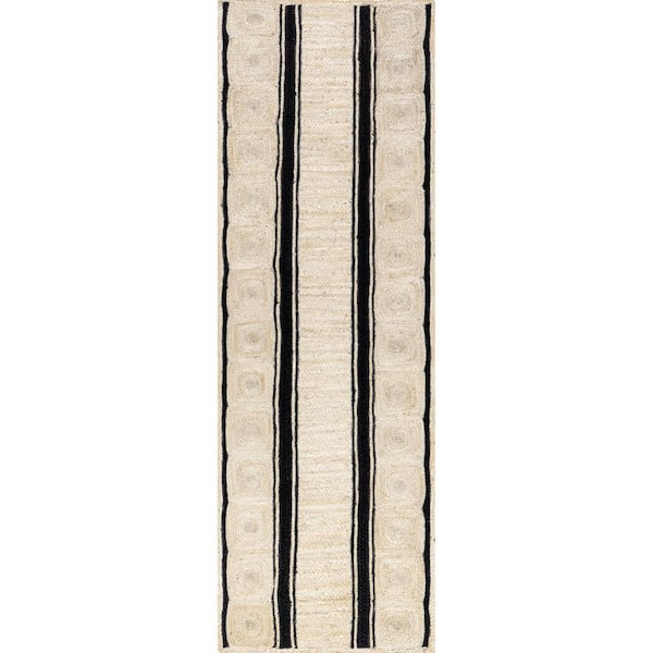 RUGS USA Hedgerow Striped Jute Ivory 3 ft. x 8 ft. Indoor/Outdoor Runner Rug