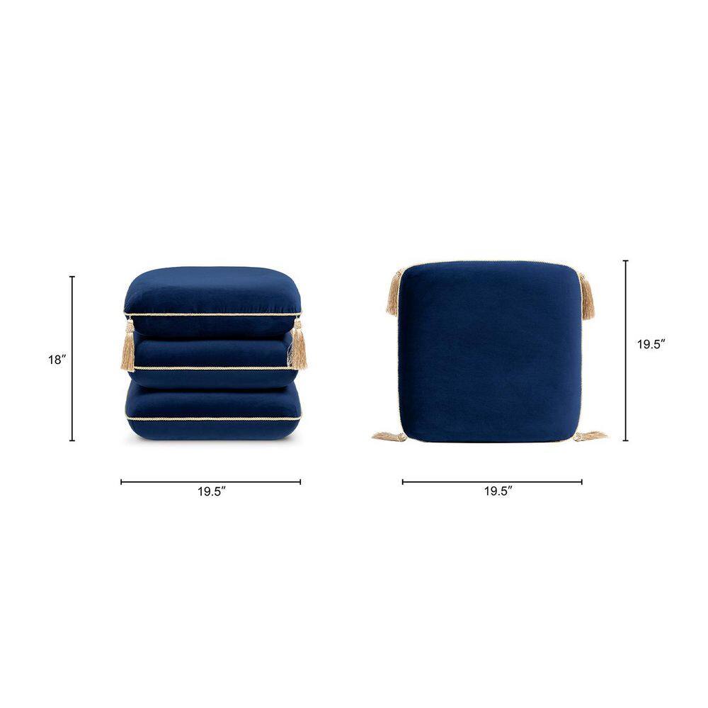 Scale diagram showing the dimensions of a navy blue ottoman cushion.