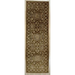 Handmade Afghan Wool Brown 3 ft. x 10 ft. Transitional All Over Turkish Knot Area Rug