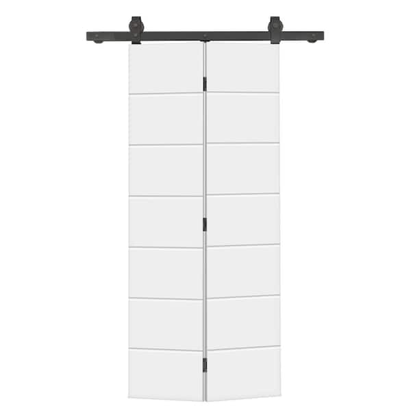 CALHOME 26 in. x 80 in. Hollow Core White Painted MDF Composite Modern Bi-Fold Barn Door with Sliding Hardware Kit
