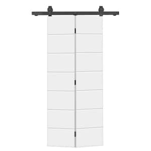 20 in. x 84 in. White Painted MDF Composite Modern Hollow Core Bi-Fold Barn Door with Sliding Hardware Kit