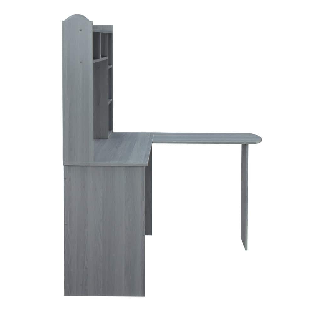 Modern Gray L-Shaped Desk with Hutch and Storage