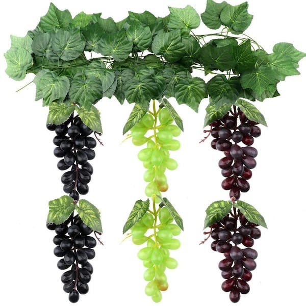 3.7 in. Artificial Green Hanging Vine Plant with Grapes 6-Pack