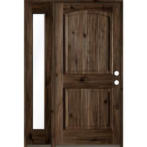 44 in. x 80 in. Rustic Knotty Alder Sidelite 2 Panel Left-Hand/Inswing Clear Glass Black Stain Wood Prehung Front Door