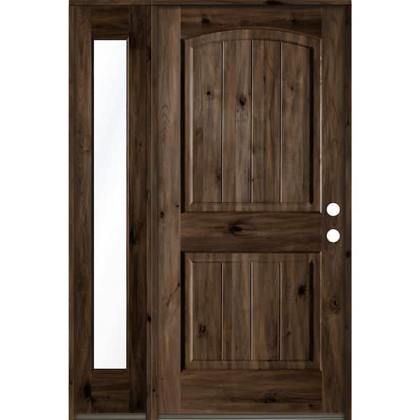 Krosswood Doors 46 in. x 80 in. Rustic Knotty Alder Sidelite 2 Panel Left-Hand/Inswing Clear Glass Black Stain Wood Prehung Front Door