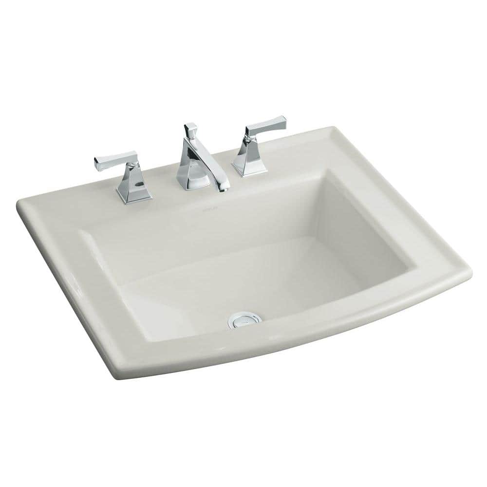 Kohler Archer Drop In Vitreous China Bathroom Sink In Ice Grey With Overflow Drain K 2356 8 95 The Home Depot