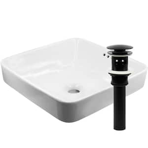 16.75 in. Square Drop-In Bathroom Sink in White Porcelain with Overflow Drain in Matte Black
