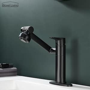 Single Handle Single Hole 2-Spray Swivelable Stainless Steel Bathroom Faucet with Deckplate Included in Matte Black