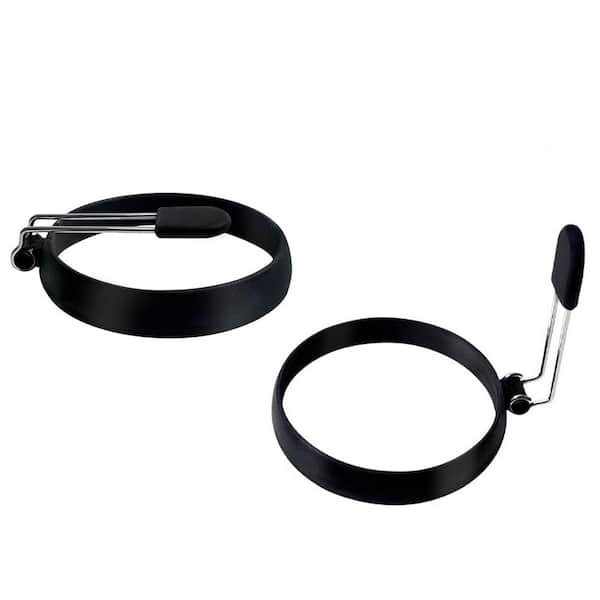 2 Pack Black Nonstick Silicone Egg Rings Saute Pan 4 in. 1-Egg Material Nonstick Kitchen Pan with Lid
