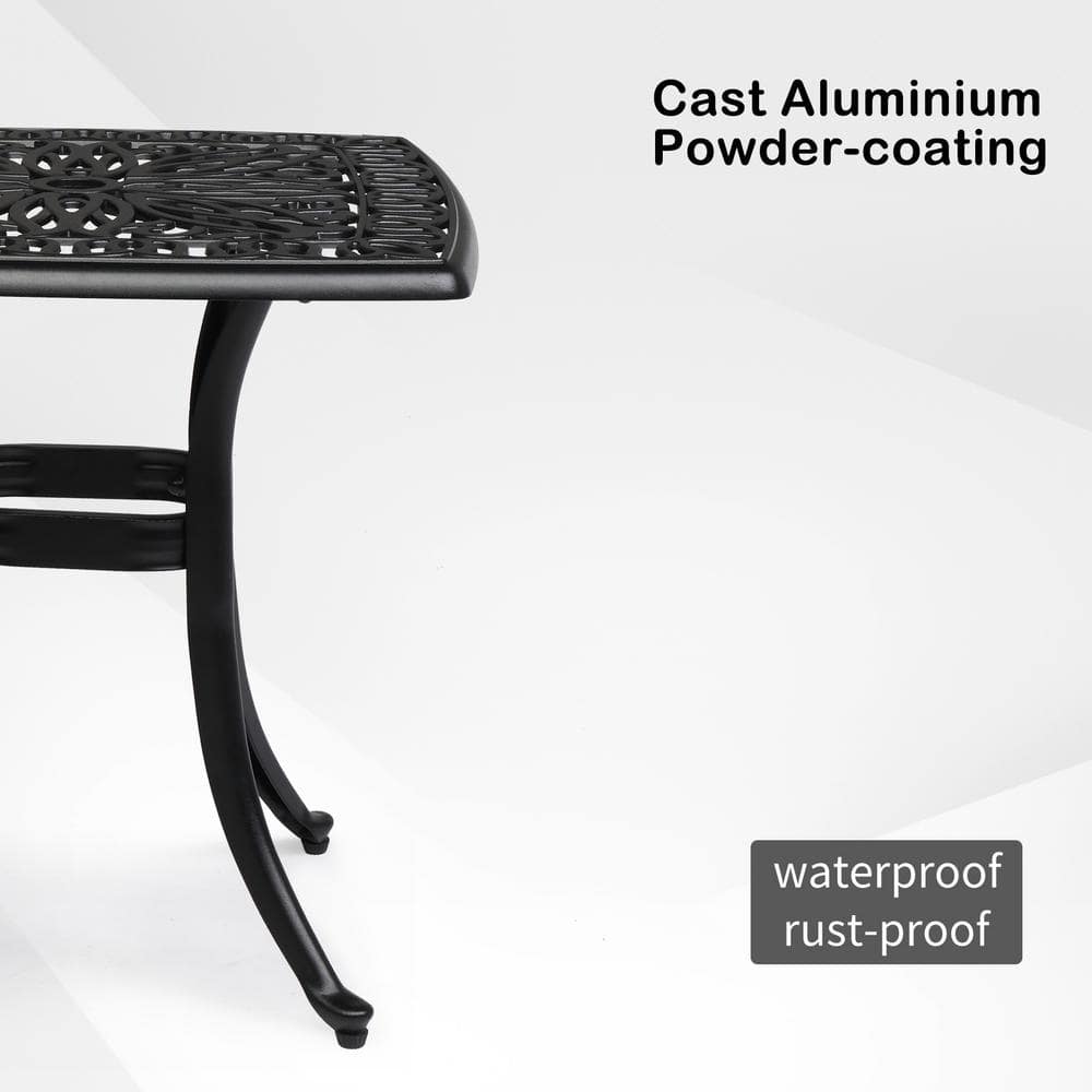 Black Square Aluminum Outdoor Side Table with Elegant Cut-Out Design