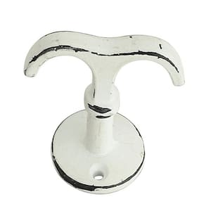 Double Prong Hook Round Base 2-1/6 in. Distressed White