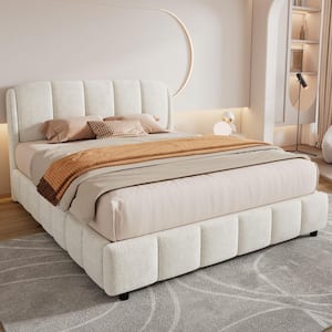 Louigi Beige Boucle Upholstered Wood Frame Queen Size Platform Bed with Headboard