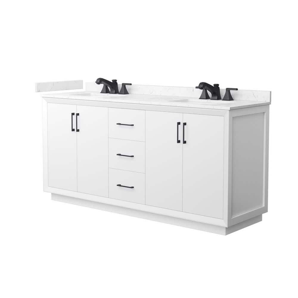 Strada 72 in. Double Freestanding White Bath Vanity with Carrara Cultured Marble Top Assembled price history on PriceWatchPro