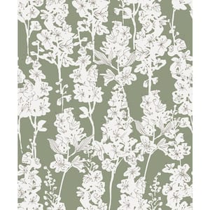 Green Larkspur Vinyl Peel and Stick Wallpaper