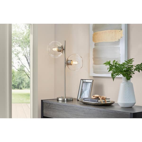 Hampton Bay Vista Heights 24.5 in. Brushed Nickel 2-Light Standard Table Lamp With Clear Glass Globe Shade
