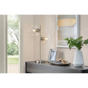 Vista Heights 24.5 in. Brushed Nickel 2-Light Standard Table Lamp With Clear Glass Globe Shade