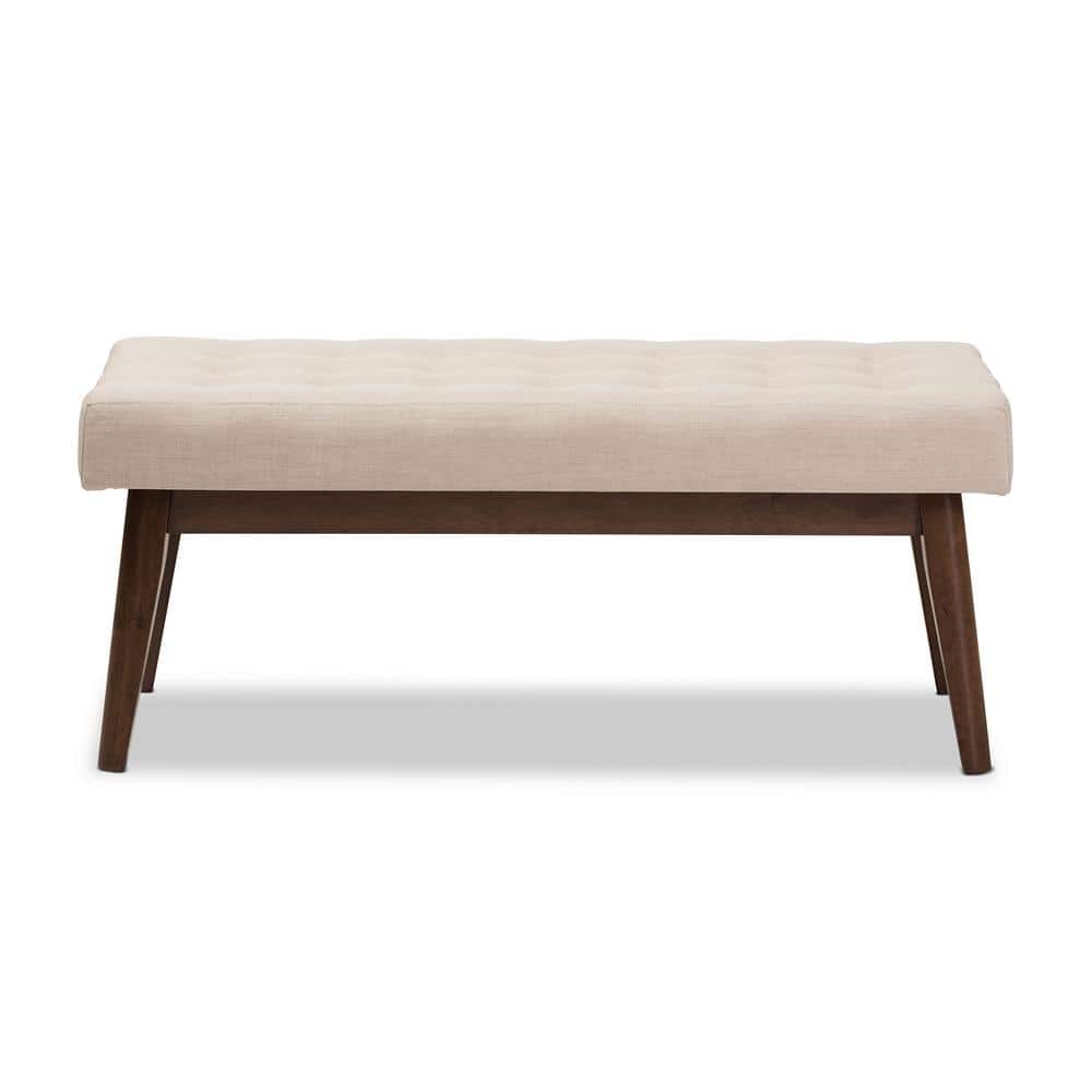 Elia 43'' Light Beige Button-Tufted Bench in Walnut Wood