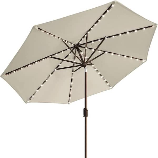eliteShade Elite Shade USA 10-Year-Non-Fading Sunumbrella 9 ft. Market Umbrella with 80 LED Lights Patio in Umbrellas Antique Beige