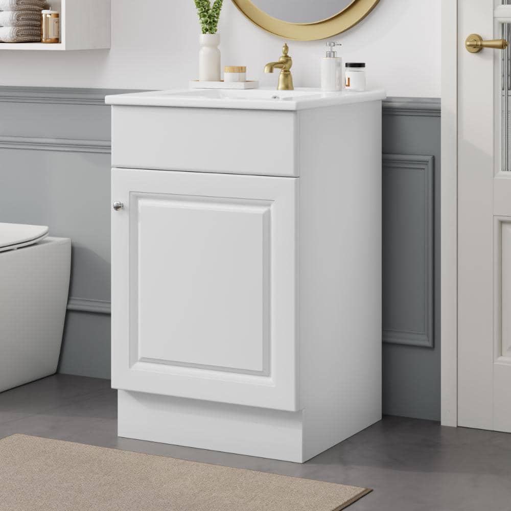 White 20 in. W Bathroom Vanity with Ceramic Sink, Door Shelf and Adjustable Shelf price history on PriceWatchPro