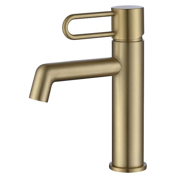 Single Handle Single Hole Bathroom Faucet in Brushed Gold