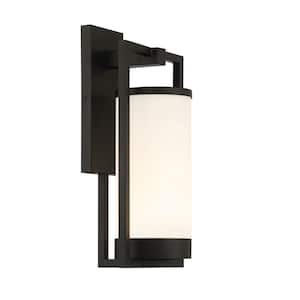 Landon 1-Light Integrated LED Black Metal Outdoor Wall Sconce with Frosted Glass Shade