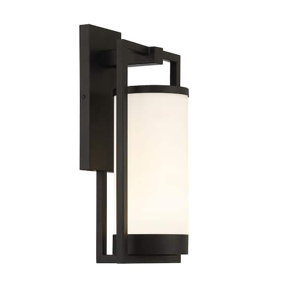 GLUCKSTEINELEMENTS Landon 1-Light Integrated LED Black Metal Outdoor Wall Sconce with Frosted Glass Shade