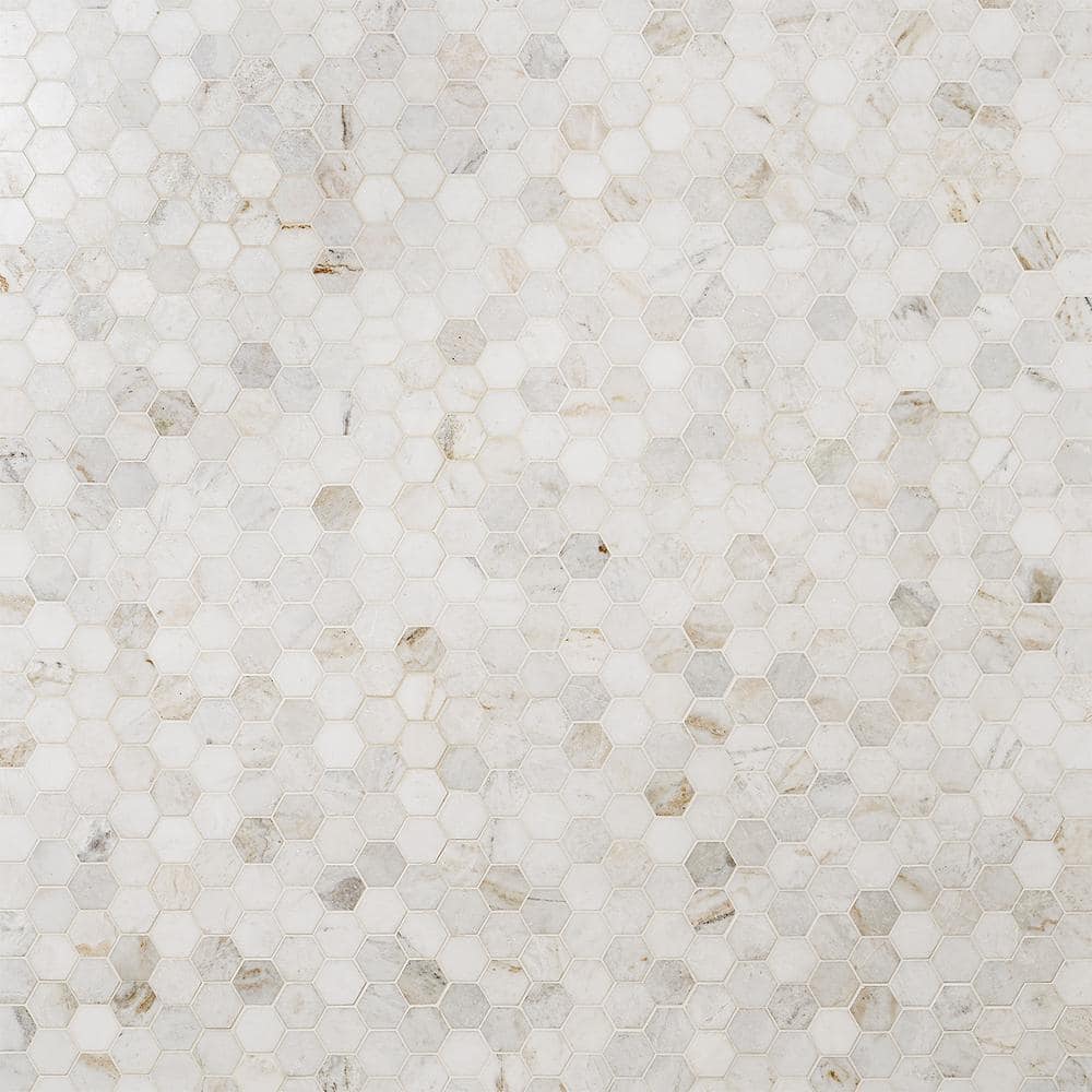 Frost White Polished Marble Hexagon Mosaic Tile 12" x 12"