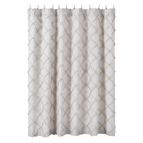 VHC BRANDS Frayed Lattice 72 in. Oatmeal Shower Curtain