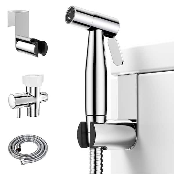 Chrome Handheld Toilet Bidet Sprayer Bidet Attachment with Adjustable Water Pressure Control Stainless Steel Hose