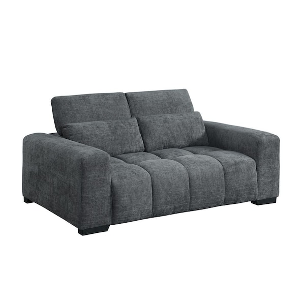 Lena 46 in W. Dark Grey Color Chenille Fabric 2 Seats Loveseat