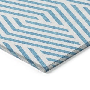 Teal and White 8 ft. x 10 ft. Woven Geometric Rectangle Indoor/Outdoor Area Rug