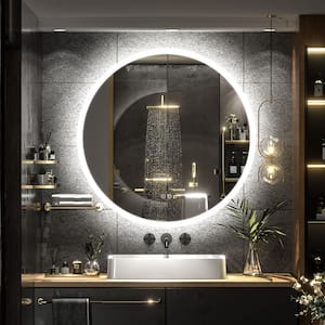 32 in. W x 32 in. H Round Frameless Backlit LED Anti-Fog Wall Bathroom Vanity Mirror in Tempered Glass