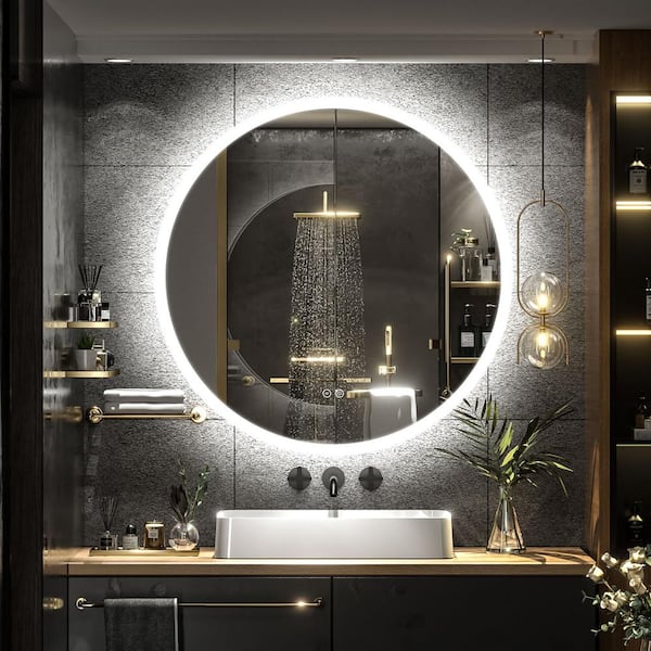 KIOTEE 32 in. W x 32 in. H Round Frameless Backlit LED Anti-Fog Wall Bathroom Vanity Mirror in Tempered Glass