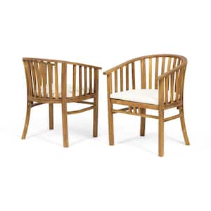 Alondra Teak Brown Wood Outdoor Patio Dining Chairs with Cream Cushions (2-Pack)