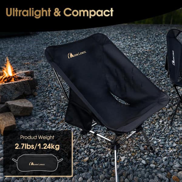 18.1 in. 330 lb. Capacity Portable Folding Camping Chair with Storage Bag for Backpacking and Hiking, Black