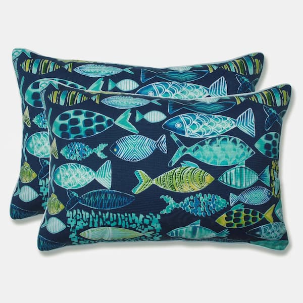 Pillow Perfect Tropical Blue Rectangular Outdoor Lumbar Throw Pillow 2-Pack