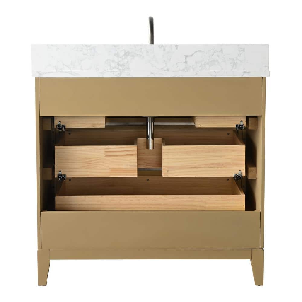 Natural Oak 36" Single Bathroom Vanity with Marble Top